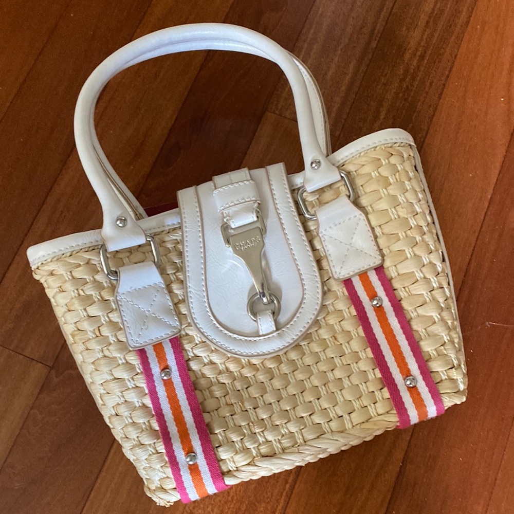 Chaps Vintage Pink, Orange and Tan Double Handle Straw Purse 👜 great addition!
